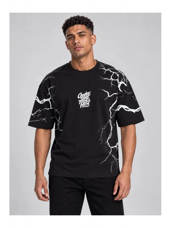 Erkek Bisiklet Yaka Oversize Baskılı T-shirt