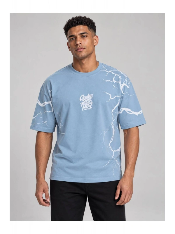 Erkek Bisiklet Yaka Oversize Baskılı T-shirt
