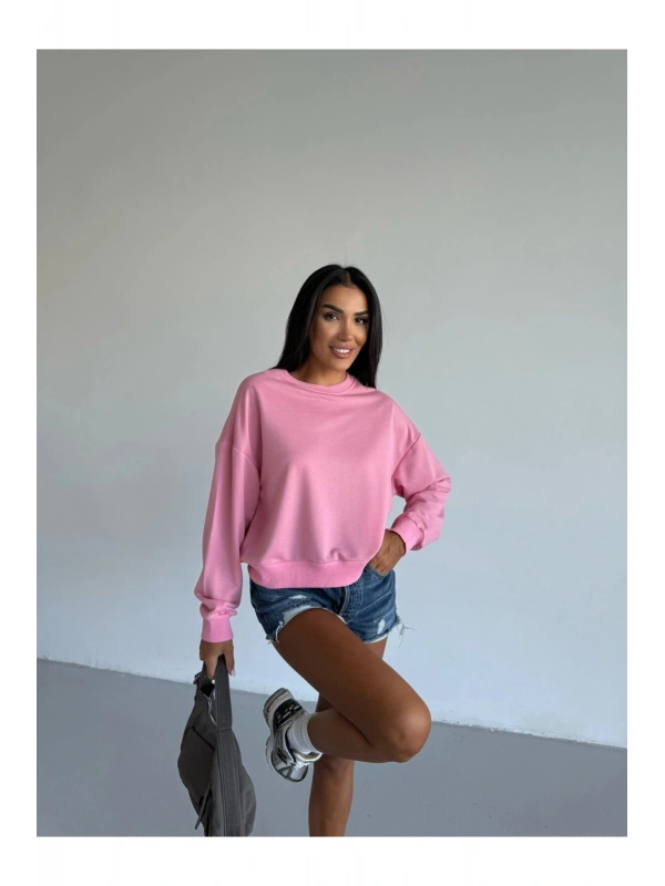 Kadın Pembe Bisiklet Yaka 2 İplik Sweatshirt HZL25W-FRY123391