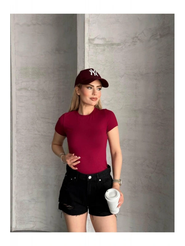 Kadın Basic Bisiklet Yaka Slim Fit Body — Kısa Kol Günlük Body