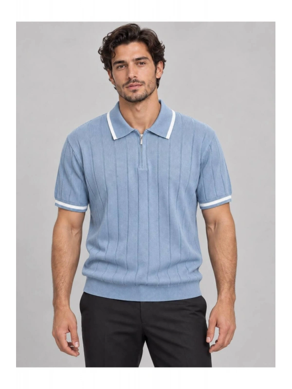 Fermuarlı Polo Yaka Kısa Kollu Triko T-shirt