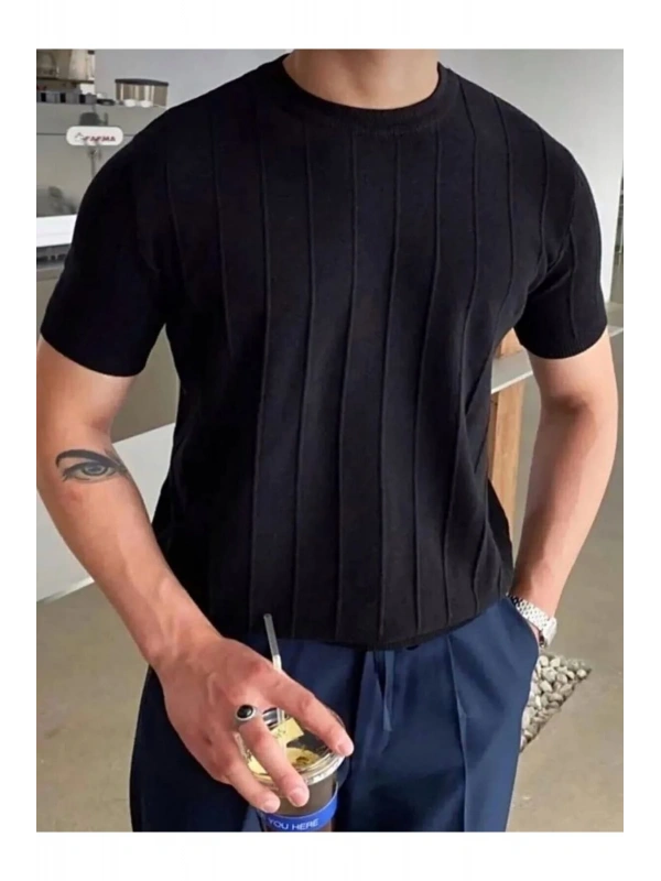 Erkek Slim Kısa Kollu Triko Tişört — Yazlık Basic