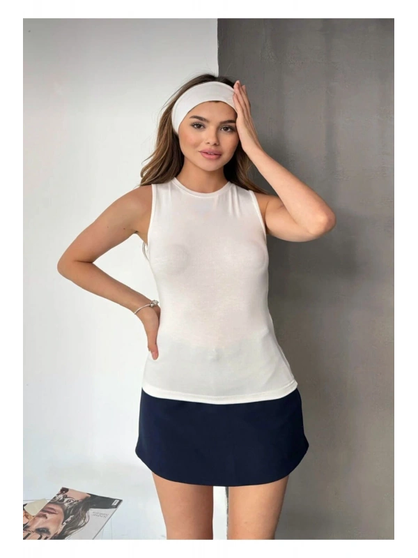 Kadın Sıfır Kol Bisiklet Yaka Buzzy Modal Kumaş Bluz