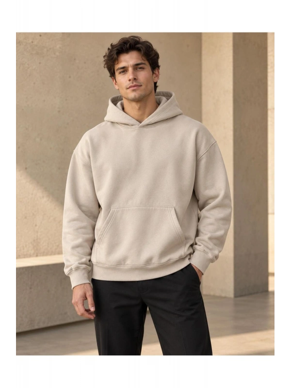 Unisex Oversize Kapüşonlu Kanguru Cepli 3 İplik Şardonlu Sweatshirt
