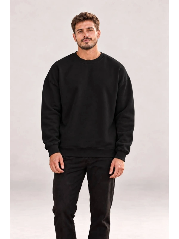 Erkek Oversize Bisiklet Yaka Basic Sweatshirt