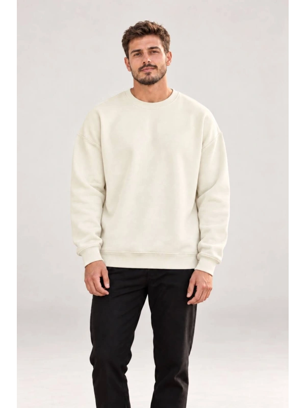 Erkek Oversize Bisiklet Yaka Basic Sweatshirt