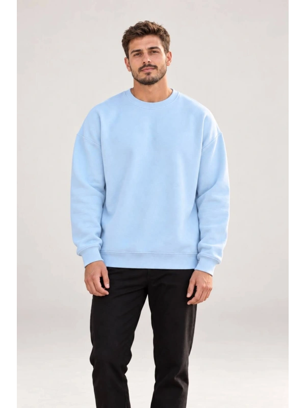 Erkek Oversize Bisiklet Yaka Basic Sweatshirt