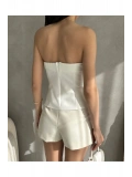 Straplez Beli Toka Detaylı Crep Bluz – Beyaz