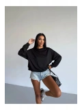 Kadın Siyah Bisiklet Yaka 2 İplik Sweatshirt HZL25W-FRY123391