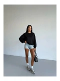 Kadın Siyah Bisiklet Yaka 2 İplik Sweatshirt HZL25W-FRY123391