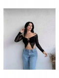 Kadın Tül Detaylı Kelebek Model Crop Bluz