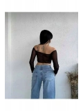 Kadın Tül Detaylı Kelebek Model Crop Bluz
