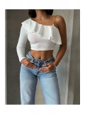 Önü Gipeli Tek Omuz Detaylı Uzun Kollu Bürümcük Bluz