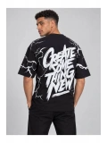 Erkek Bisiklet Yaka Oversize Baskılı T-shirt