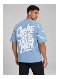 Erkek Bisiklet Yaka Oversize Baskılı T-shirt
