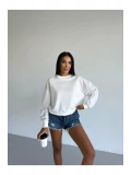 Kadın Beyaz Bisiklet Yaka 2 İplik Sweatshirt HZL25W-FRY123391