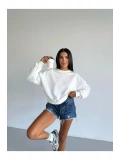 Kadın Beyaz Bisiklet Yaka 2 İplik Sweatshirt HZL25W-FRY123391