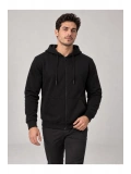 Erkek Oversize Kapüşonlu Tam Fermuarlı Kanguru Cepli Şardonlu Sweatshirt