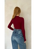 Kadın Bordo Likralı Uzun Kollu Basic Body – Fit Kalıp, Esnek ve Yumuşak Dokulu