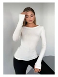 Kadın Kayık Yaka Uzun Kollu Basic Bluz