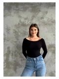 Kadın Kayık Yaka Uzun Kollu Basic Bluz