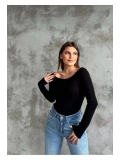 Kadın Kayık Yaka Uzun Kollu Basic Bluz