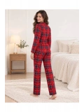 Ekose Desenli Düğmeli Uzun Kollu Kadın Pijama Takımı