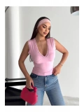 Kadın Derin V Yaka Dantel Detaylı Slim Fit Bluz — Kolsuz Şık Kadın Bluz