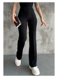 Kadın Yüksek Bel İspanyol Paça Krep Kumaş Pantolon — Slim Fit Şık Pantolon