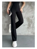 Kadın Yüksek Bel İspanyol Paça Krep Kumaş Pantolon — Slim Fit Şık Pantolon