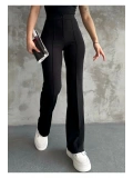 Kadın Yüksek Bel İspanyol Paça Krep Kumaş Pantolon — Slim Fit Şık Pantolon