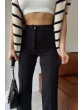 Kadın Yüksek Bel İspanyol Paça Krep Kumaş Pantolon — Slim Fit Şık Pantolon