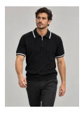 Fermuarlı Polo Yaka Kısa Kollu Triko T-shirt