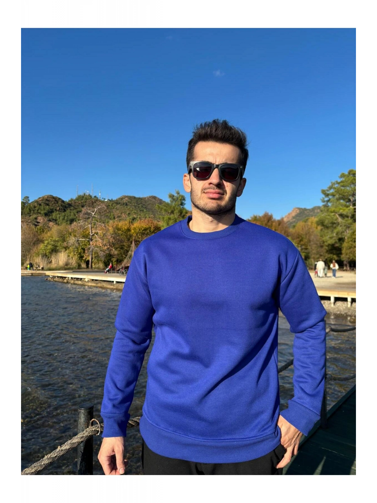 Bisiklet Yaka Düz Lacivert Sweatshirt