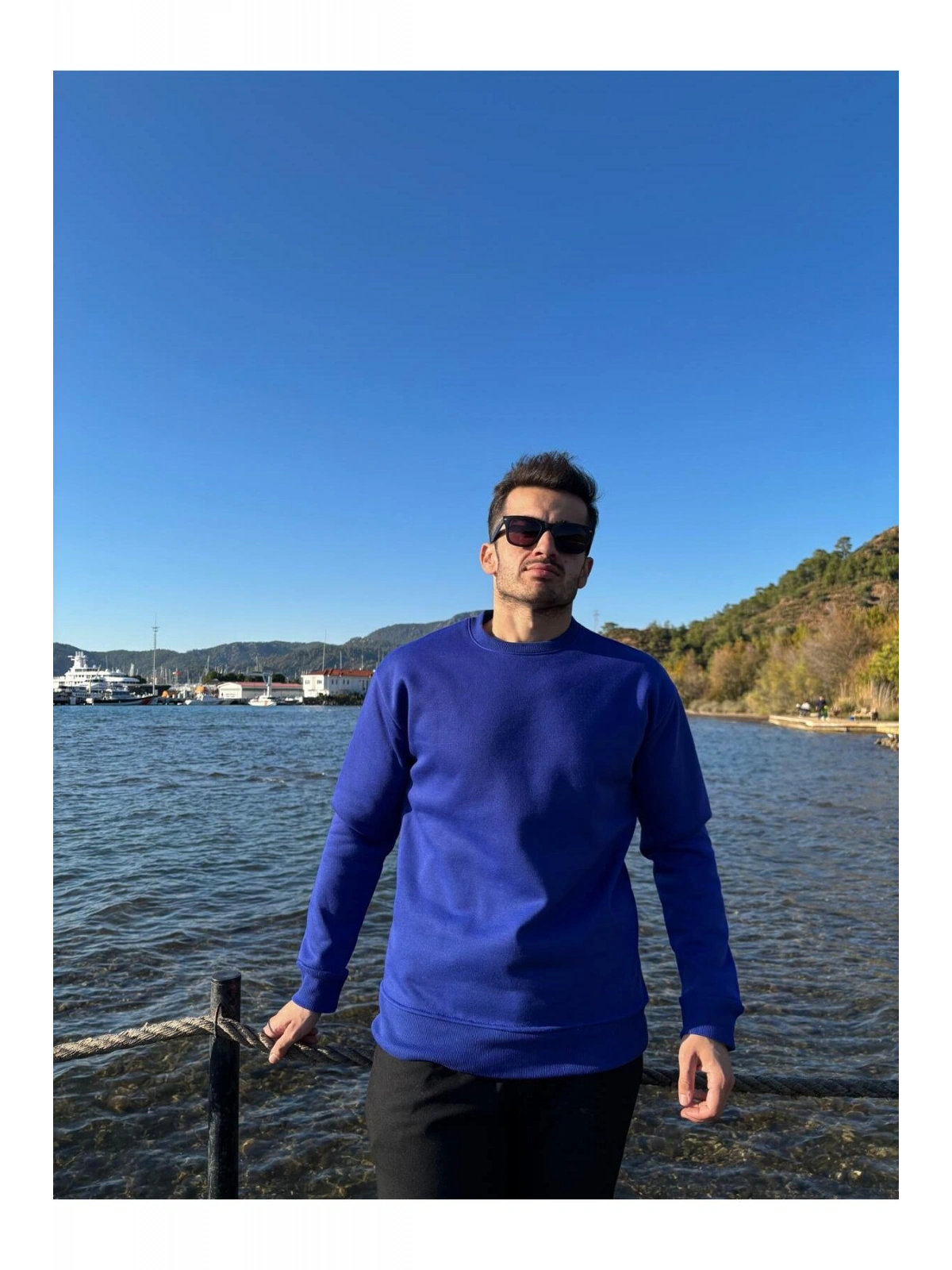 Bisiklet Yaka Düz Lacivert Sweatshirt