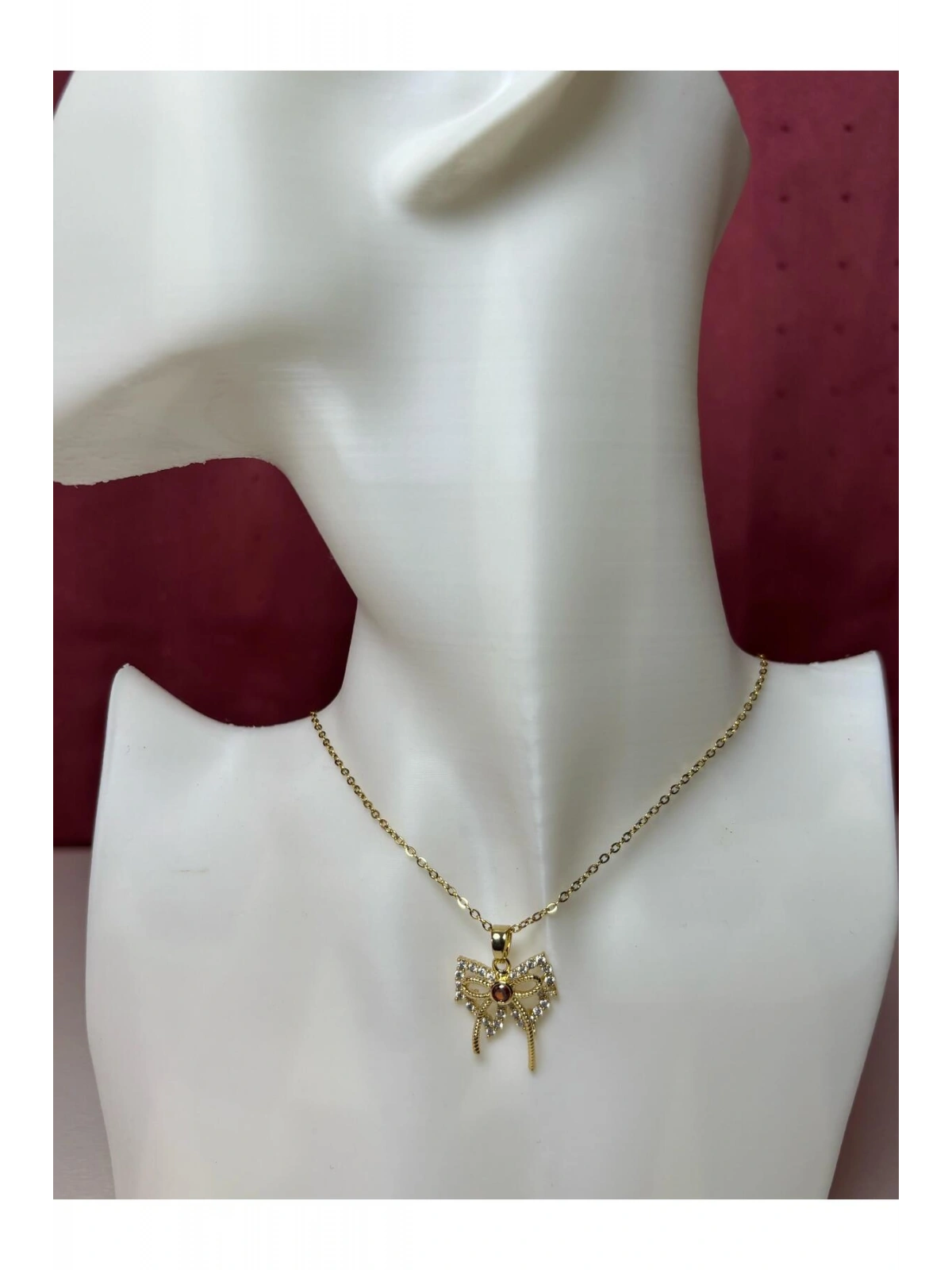 Çelik Gold Zirkon Taşlı Kelebek Kolye