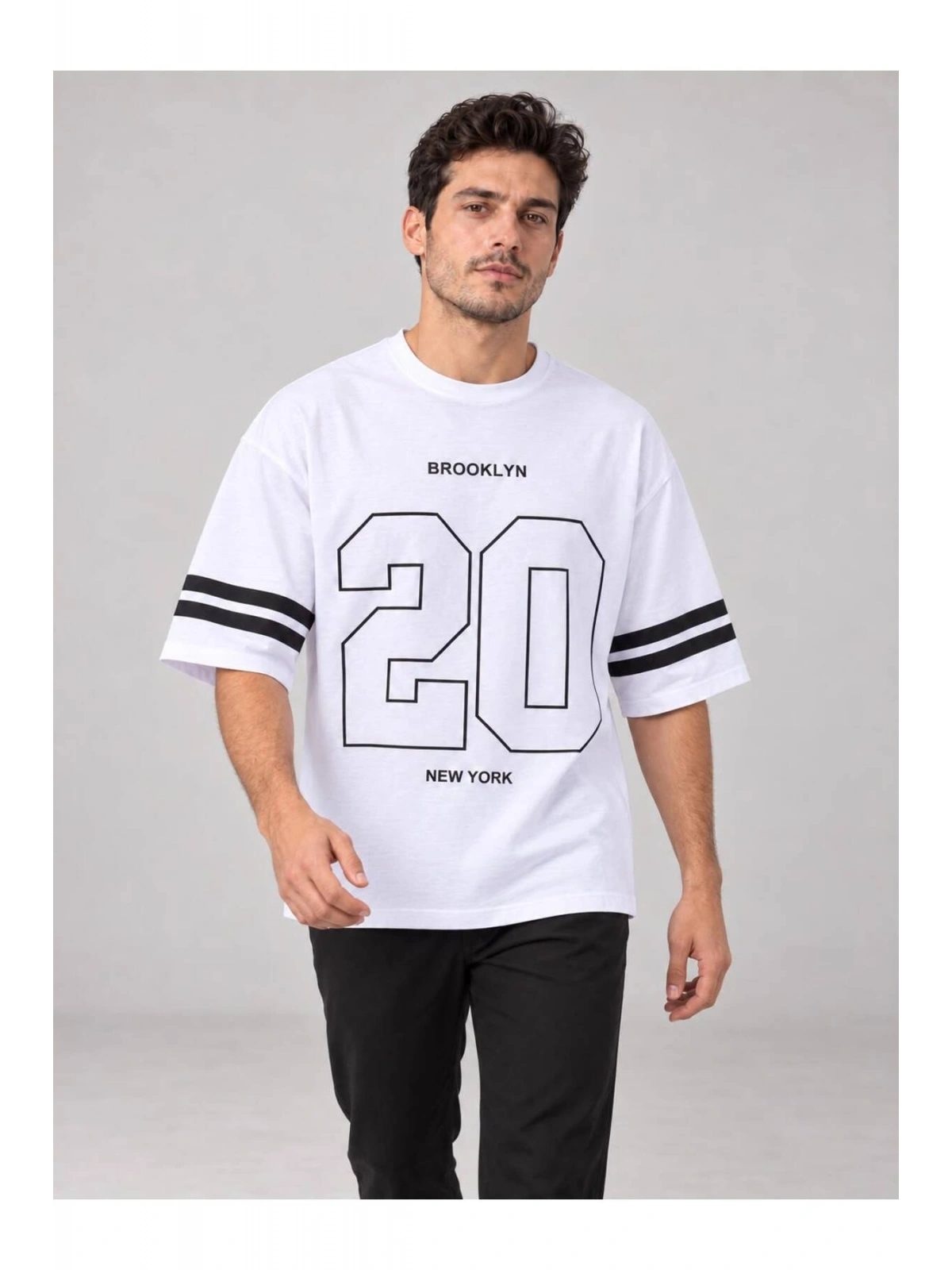 Erkek Bisiklet Yaka Oversize Baskılı T-shirt