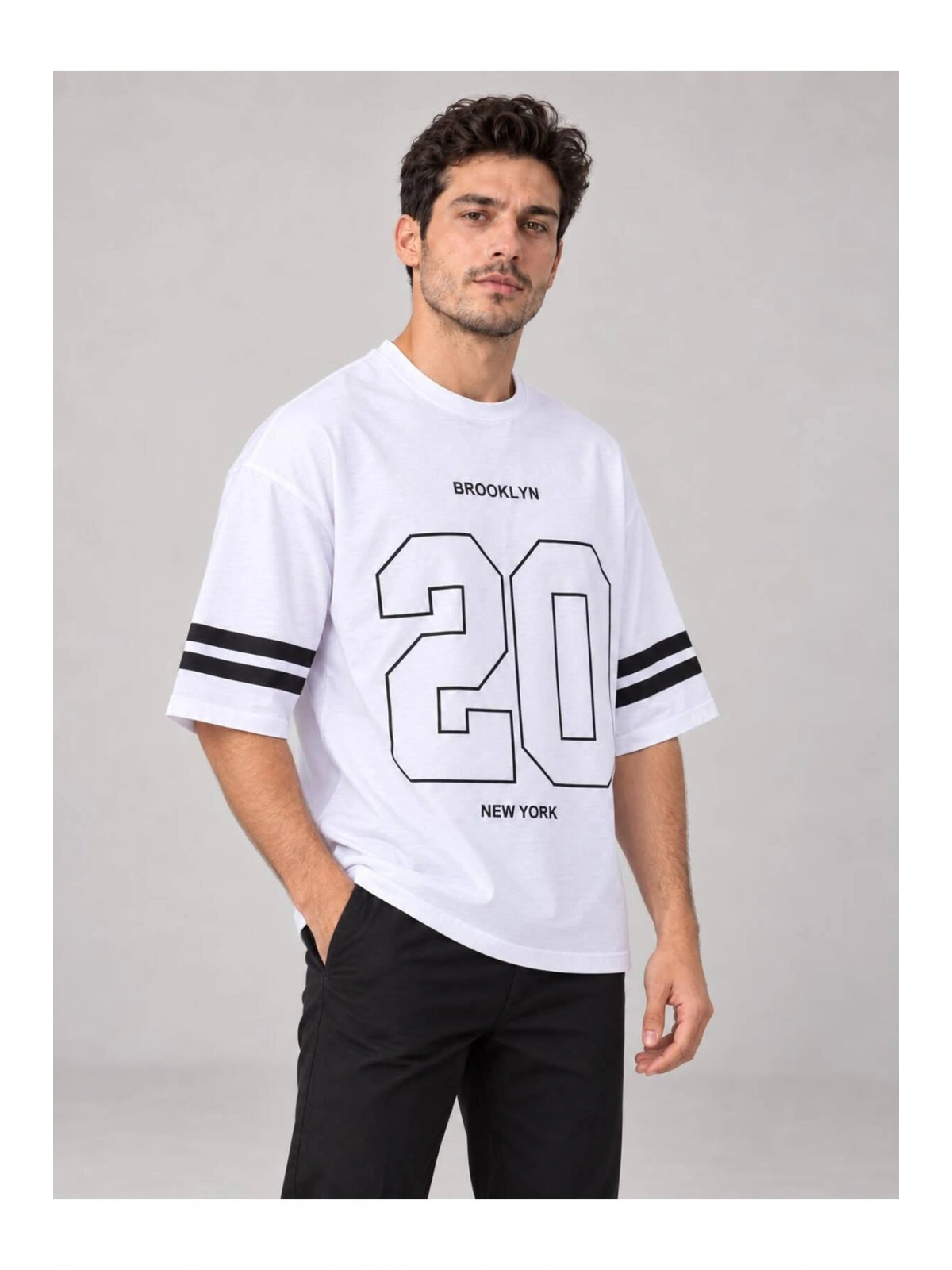 Erkek Bisiklet Yaka Oversize Baskılı T-shirt