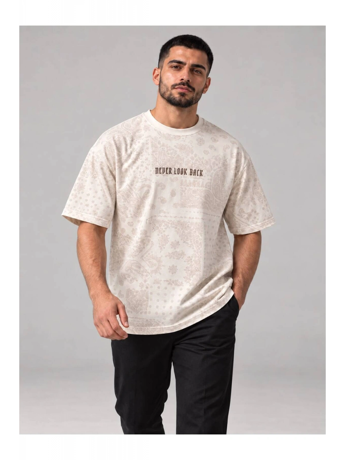 Erkek Bisiklet Yaka Oversize Baskılı T-shirt