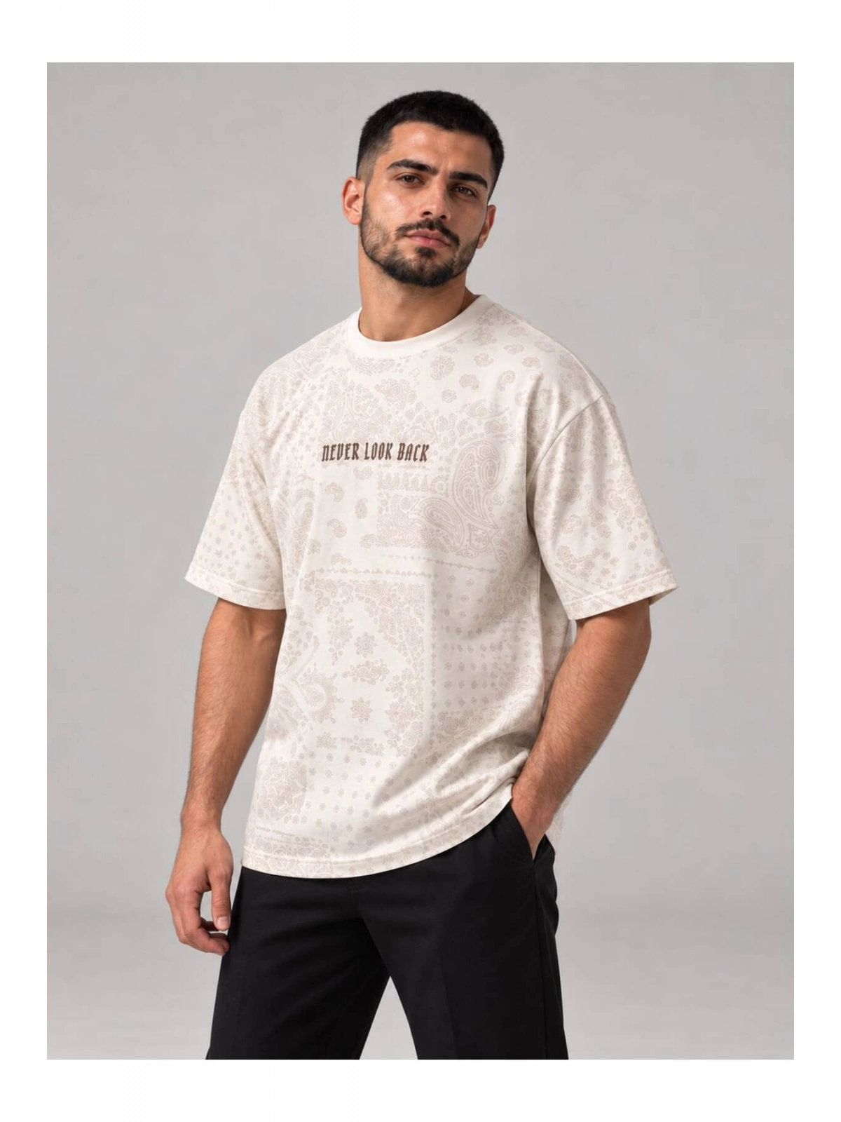 Erkek Bisiklet Yaka Oversize Baskılı T-shirt