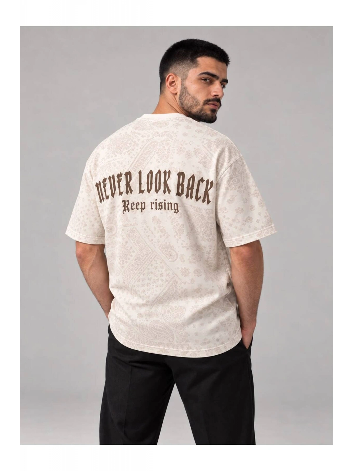 Erkek Bisiklet Yaka Oversize Baskılı T-shirt