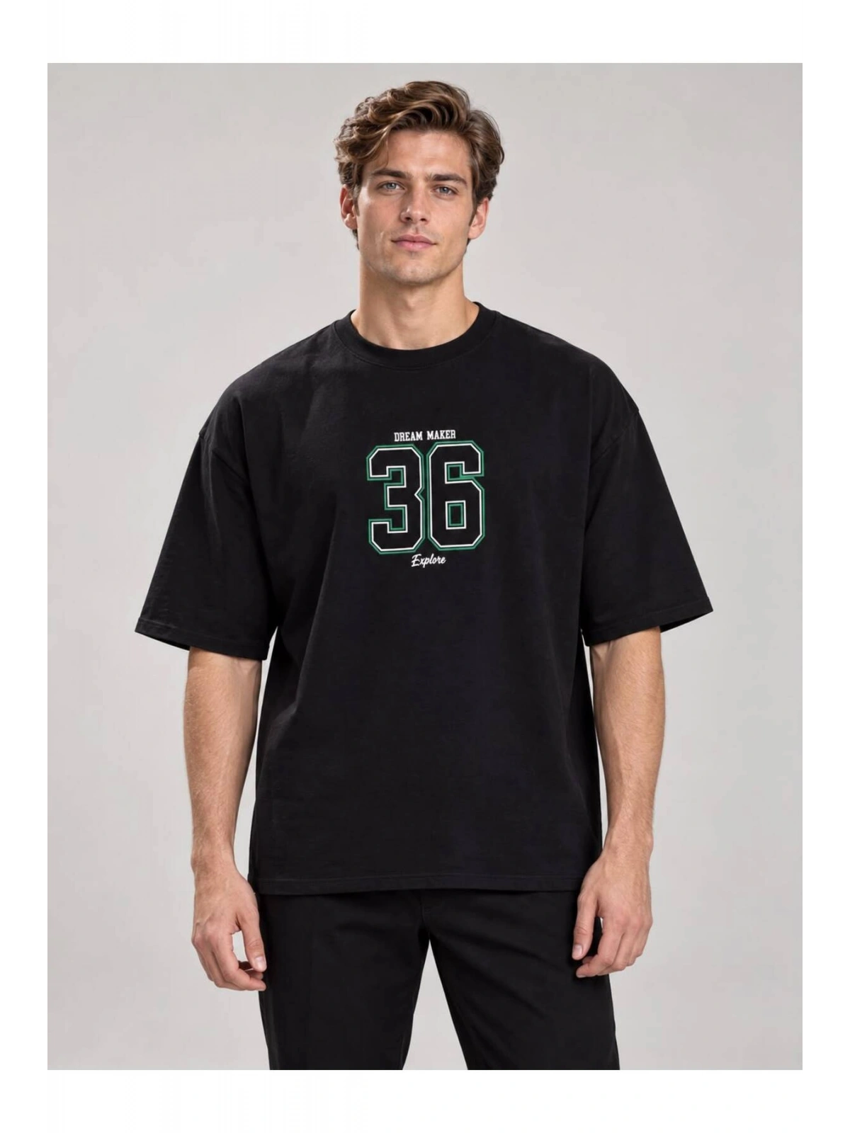 Erkek Bisiklet Yaka Oversize Baskılı T-shirt