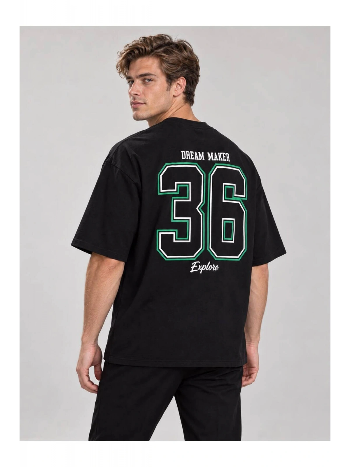 Erkek Bisiklet Yaka Oversize Baskılı T-shirt