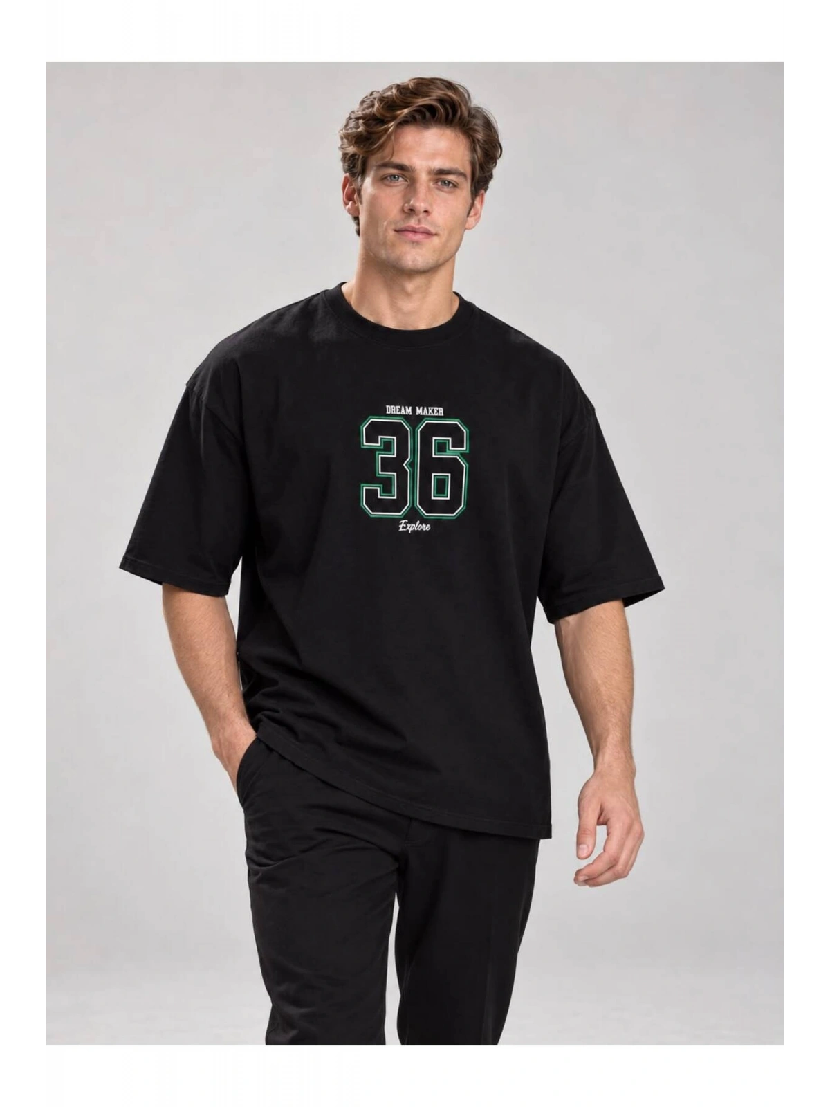 Erkek Bisiklet Yaka Oversize Baskılı T-shirt