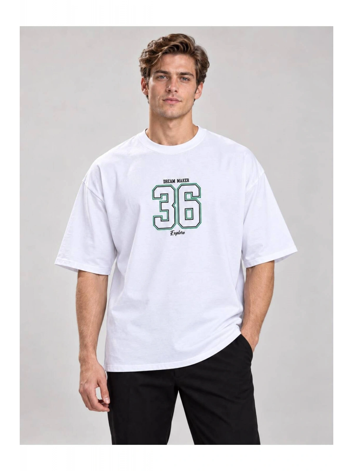Erkek Bisiklet Yaka Oversize Baskılı T-shirt