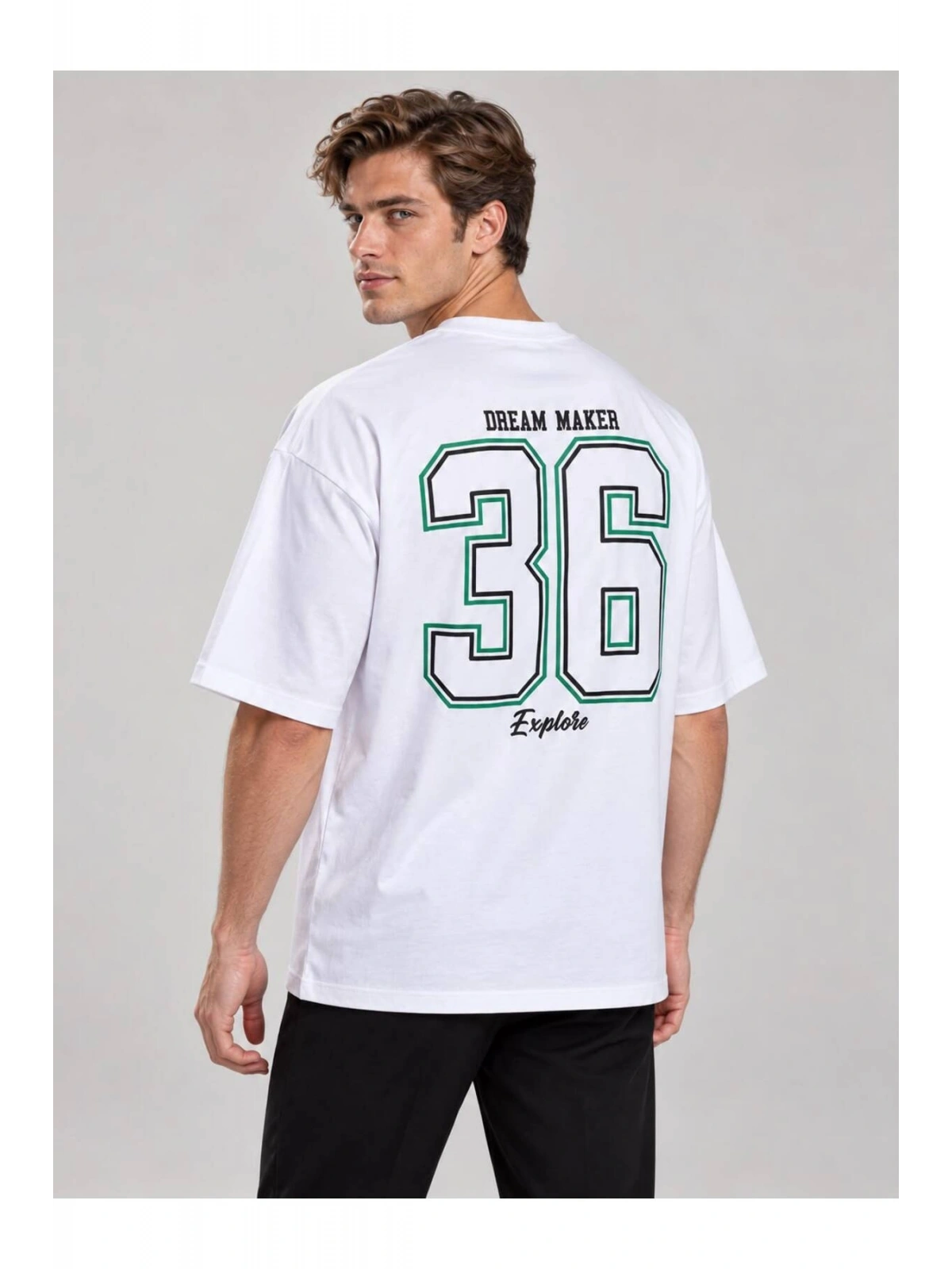 Erkek Bisiklet Yaka Oversize Baskılı T-shirt