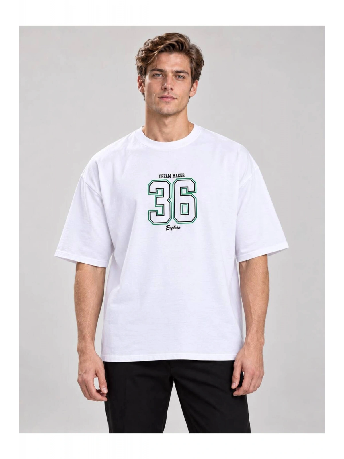 Erkek Bisiklet Yaka Oversize Baskılı T-shirt
