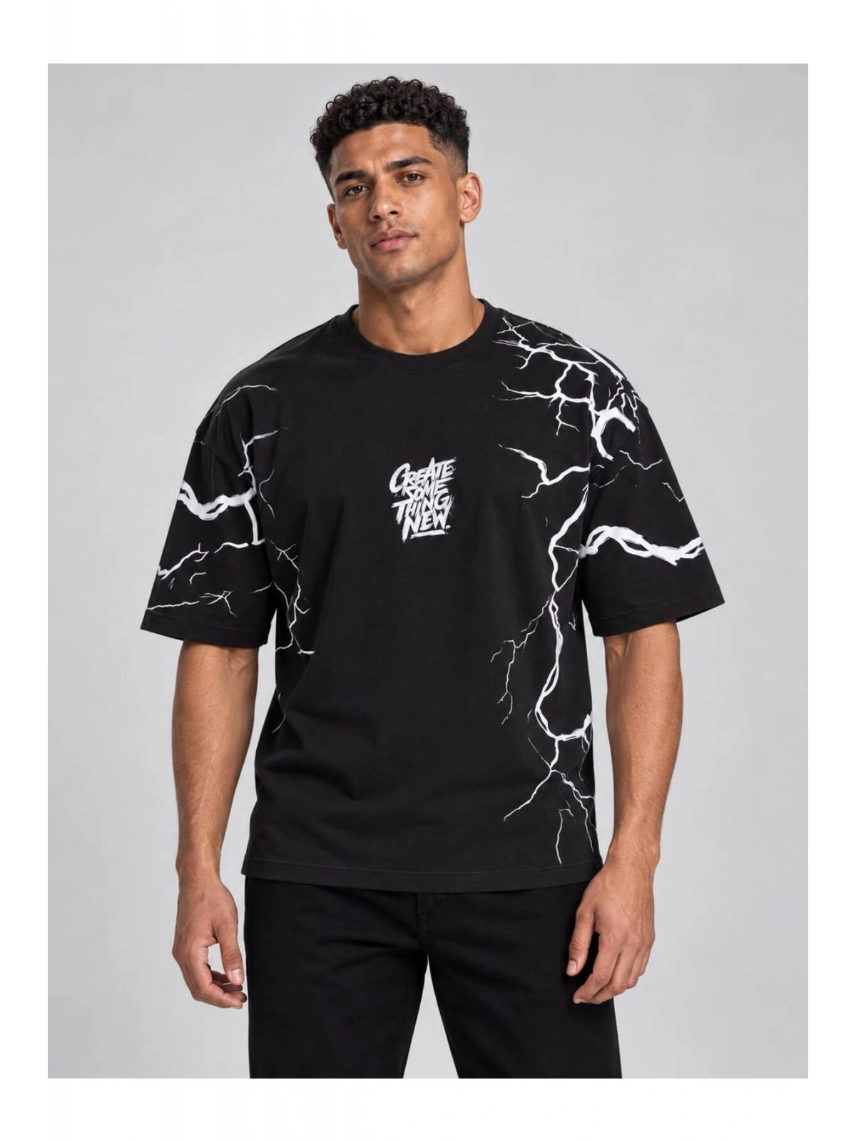 Erkek Bisiklet Yaka Oversize Baskılı T-shirt