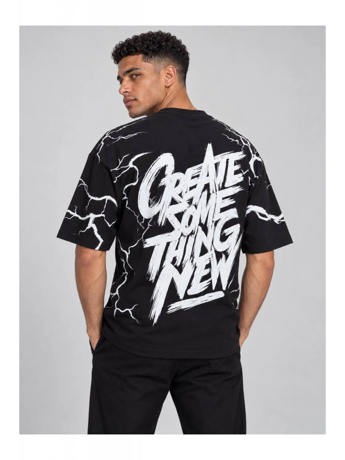 Erkek Bisiklet Yaka Oversize Baskılı T-shirt