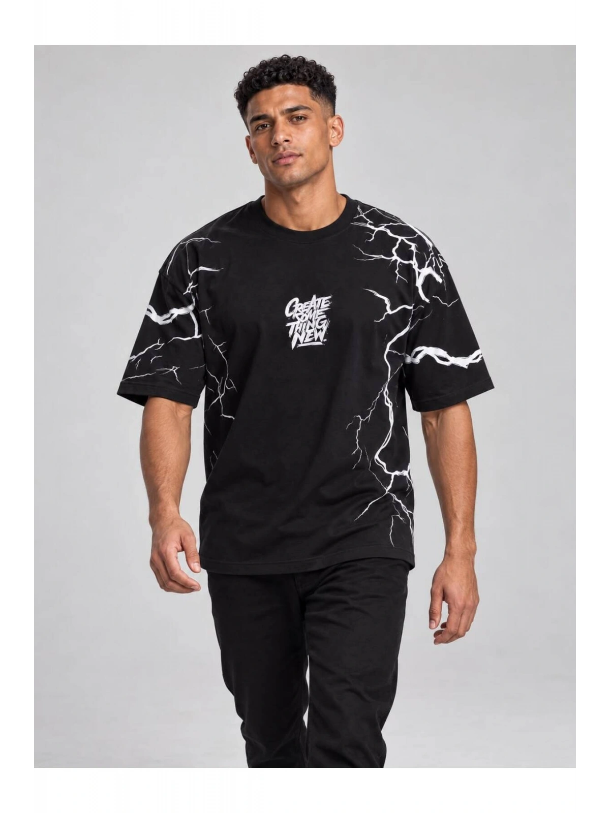 Erkek Bisiklet Yaka Oversize Baskılı T-shirt
